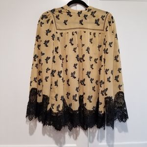 Max Studio Long Sleeve Lace Trim Blouse